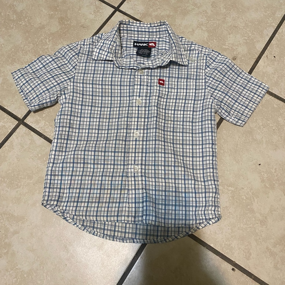 Quiksilver Boys' Blue and White Plaid Short-Sleeve Button-Down Shirt